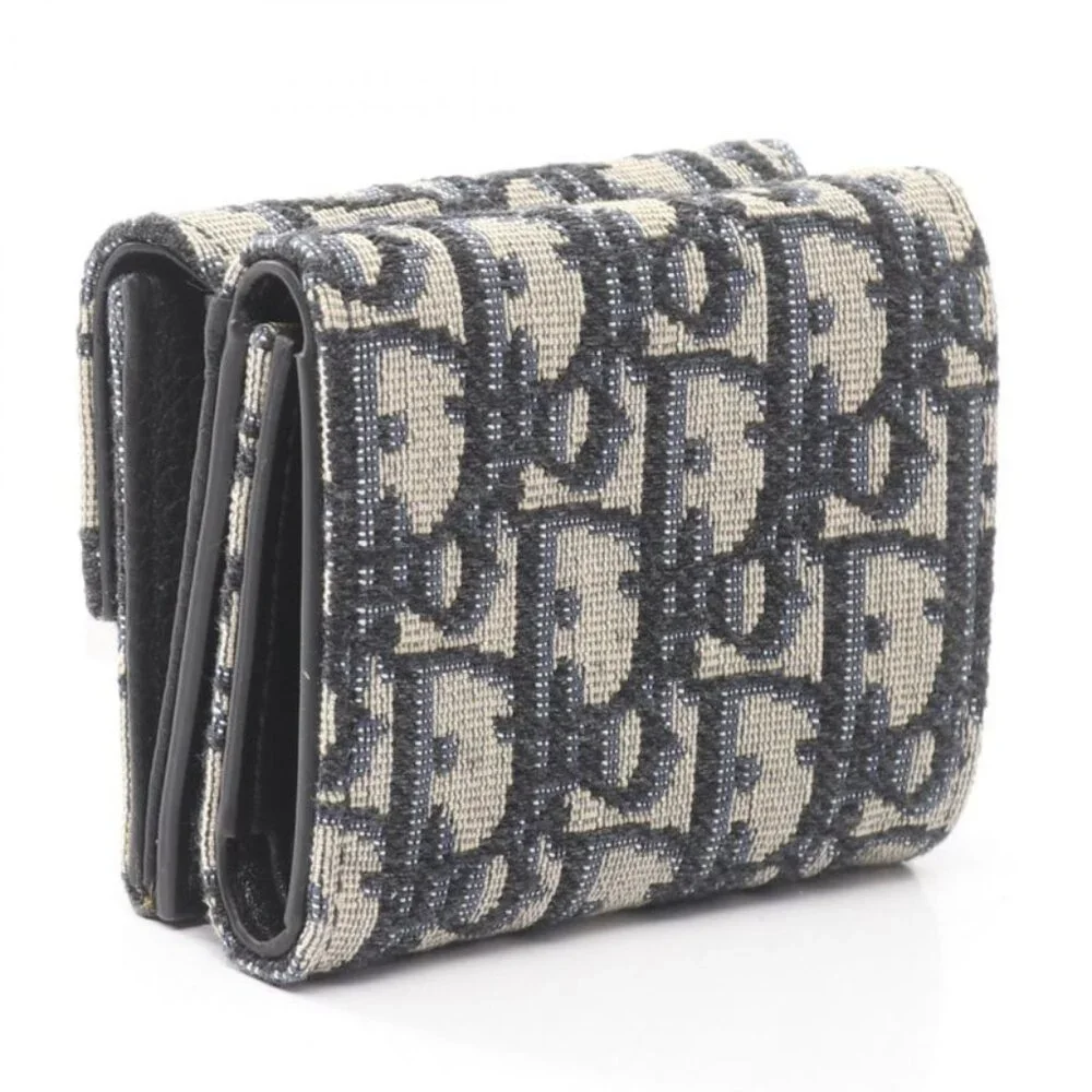 Dior Trifold Wallet White Canvas Black Beige Black Blue